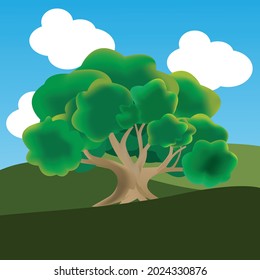 A  drawing of a green tree. Vector illustration