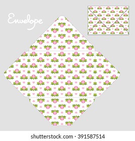 Drawing greeting envelopes. For weddings and celebrations. For office and business. Format C6. Pattern with flower buds. White background.