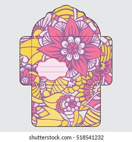 Drawing greeting envelopes. For weddings and celebrations. For office and business. Format A5. Template. Pattern with flowers. White background.