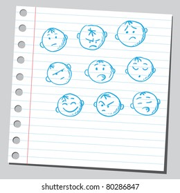 Drawing of a group of faces