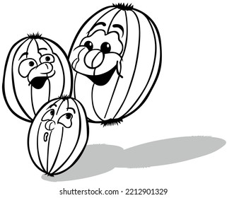 Drawing of a Group of Funny Gooseberries - Cartoon Illustration Isolated on White Background, Vector