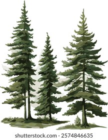 A drawing of a drawing of a group of pine trees