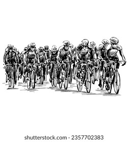 Drawing of Group of professional cyclist riding in a competition.