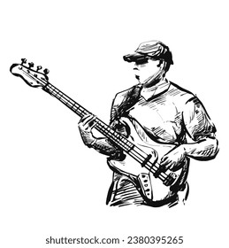 Drawing of Guitarist bass on stage 