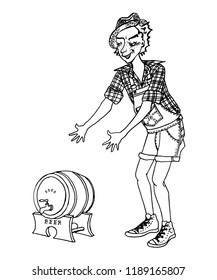 drawing of guy with barrel of beer, a hand-drawn vector illustration