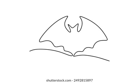 Zeichnung für Halloween mit einer durchgehenden Linie. Fledermäuse in einer Linie. Lineare minimalistische moderne Illustration. Einfache Vektorillustration isoliert auf weißem Hintergrund