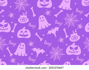 ็้้้Hand drawing Halloween seamless pattern for fabric ,background ,gift wrapping paper and decoration with pumpkins bats spiders ghosts bones spider web.