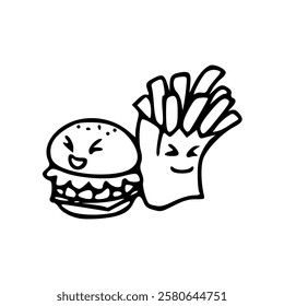 A drawing of a hamburger and fries