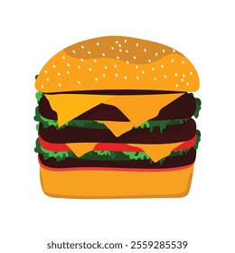 A drawing of a hamburger vector illustration with a green salad on it