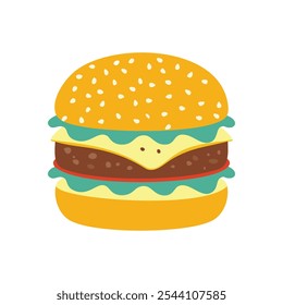 A drawing of a hamburger with a yellow and green.