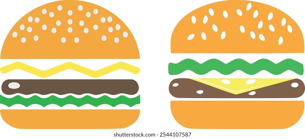 A drawing of a hamburger with a yellow and green.