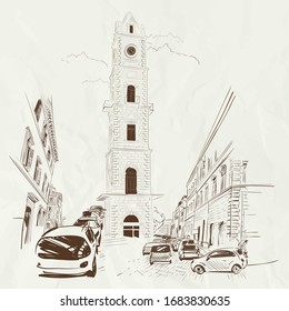 Drawing of Hamidiye Clock Tower in Tripoli, Lebanon / II. ABDÜLHAMİD HAN
