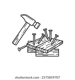 A Drawing of a Hammer and Nails in a white background.