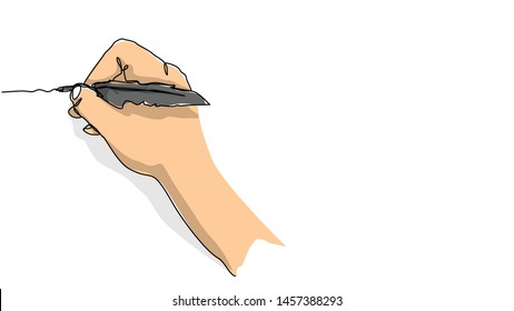 drawing hand in a blank white paper single line bad hand drawing with water color efect flat style illustration