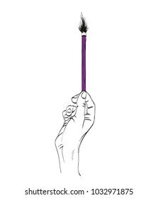 Drawing hand with brush. Vector hand drawn illustration. Element for your design.