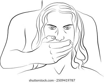 drawing with hand covering woman's mouth