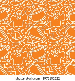 drawing of hand drawn halloween with icons and design elements