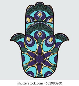 Drawing Hand Fatima Hamsa Blue Gold Stock Vector (Royalty Free ...