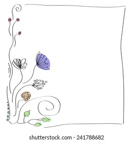 Drawing hand. Floral frame. Vector illustration. 