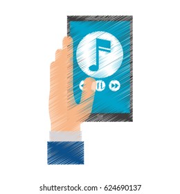 drawing hand hold smartphone play music
