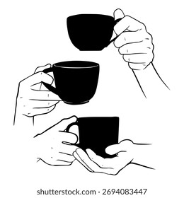 Drawing of a hand holding a coffee cup