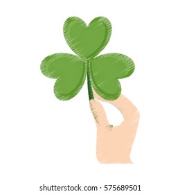 drawing hand holding saint patrick day clover vector illustration eps 10