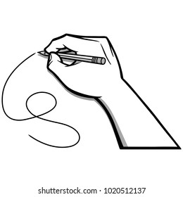 Drawing Hand Illustration - A vector cartoon illustration of a Hand holding a Pencil and Drawing.