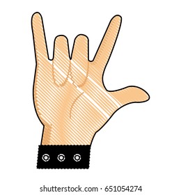 drawing hand man with bracelet rock n roll gesture