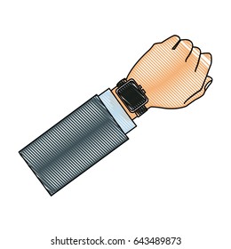 drawing hand man with smart watch wearable technology