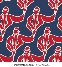 Drawing Hand On Hand With Pencil Seamless Pattern 
