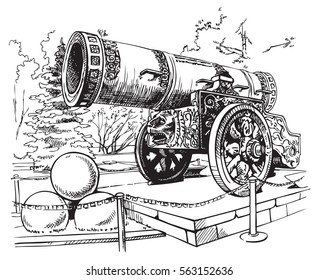 Drawing hand on a white background Tsar Cannon Moscow Kremlin