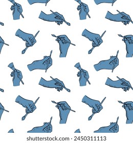 Drawing hand poses in a linear style, in different perspectives with a paint brush