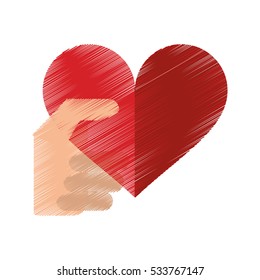 drawing hand with red heart romantic valentines day