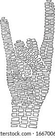 THE DRAWING OF THE HAND IS THE SAME STRING IN THE FORM OF BRICKS