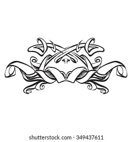drawing hand vintage frame baroque elements for advertising in vintage style, vector ornament, to frame the logo or text scrolling list Black and white