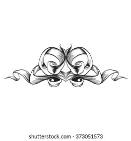drawing hand vintage frame baroque elements for advertising in vintage style, vector ornament, to frame the logo or text scrolling list Black and white