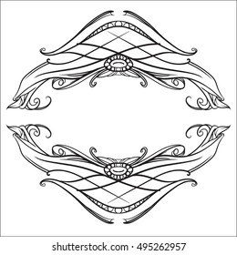 drawing hand vintage frame baroque elements for advertising in vintage style, ornament, to frame the logo or text scrolling list Black and white vector