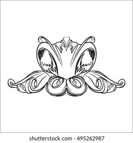 drawing hand vintage frame baroque elements for advertising in vintage style, ornament, to frame the logo or text scrolling list Black and white vector