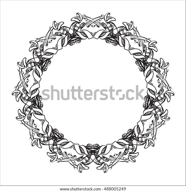 drawing hand vintage frame baroque elements for\
advertising in vintage style, ornament, to frame the logo or text\
scrolling list Black and\
white