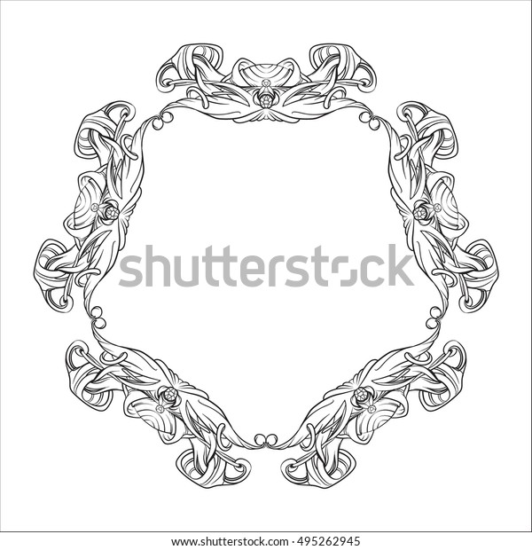 drawing hand vintage frame baroque elements
for advertising in vintage style, ornament, to frame the logo or
text scrolling list Black and white
vector