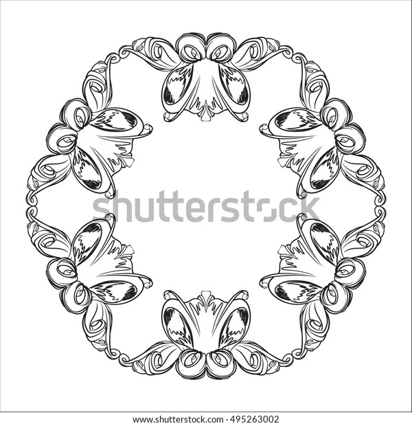 drawing hand vintage frame baroque elements\
for advertising in vintage style, ornament, to frame the logo or\
text scrolling list Black and white\
vector