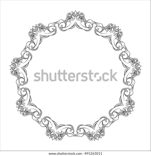 drawing hand vintage frame baroque elements\
for advertising in vintage style, ornament, to frame the logo or\
text scrolling list Black and white\
vector