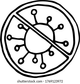 
drawing hand-drawn virus in a round stop sign in doodle style black and white