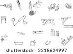 Drawing of handicraft tools and equipment