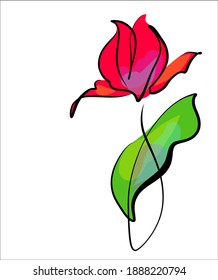 Drawing handmade digital fashion sketch vector graphics with floral spring pattern for design logo with  tulip 