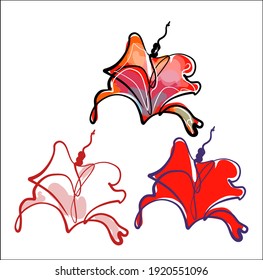 
Drawing handmade fashion digital sketch vector graphics set with floral  pattern for design logo with  Hibiscus