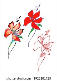
Drawing handmade fashion digital sketch vector graphics set with floral  pattern for design logo with  Hibiscus