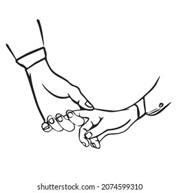 
Drawing hands are held by a couple, hug, fingers, love, relationship. Line. Illustration vector