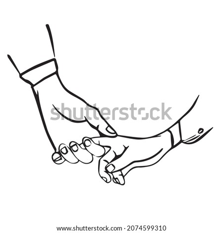 
Drawing hands are held by a couple, hug, fingers, love, relationship. Line. Illustration vector