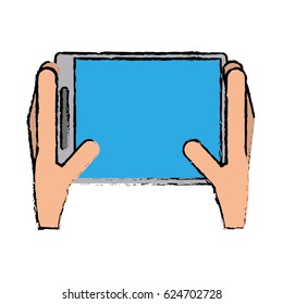 drawing hands holds tablet touchscreen trendy